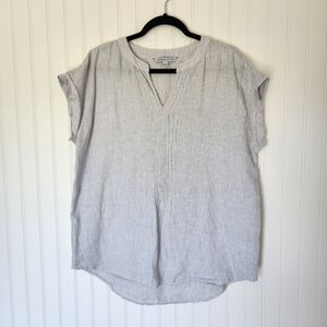 ADRIENNE VITTADINI Blue Coastal Pinstripe 100% Linen Oversized Pleated Blouse M